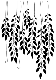 Outline of hanging willow branches with leaves